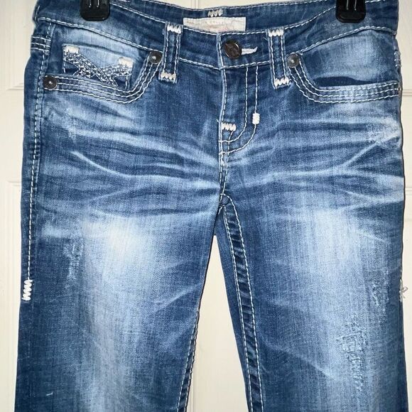 Vintage Big Star Womens Size 28XL Blue Whiskered Embellished Sweet Flare Jeans - Picture 6 of 14